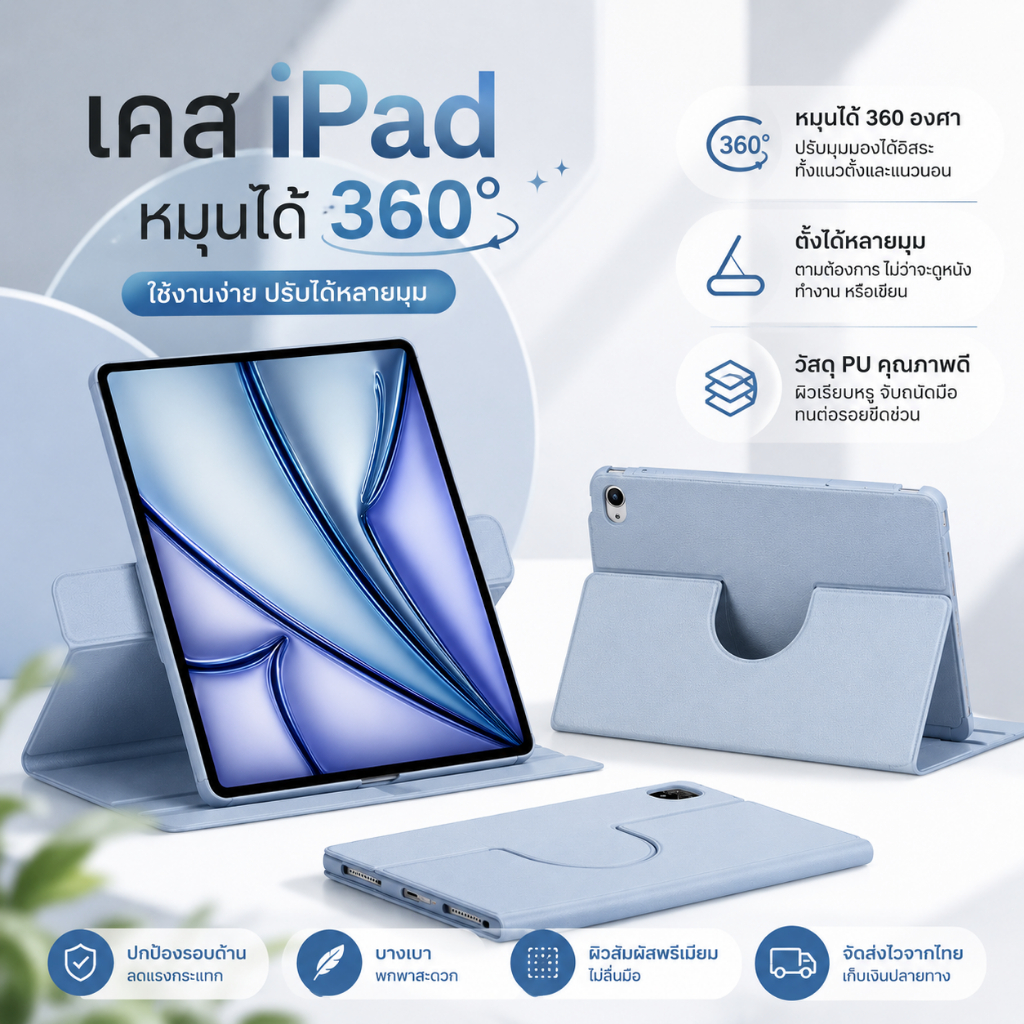 เคสไอแพด Gen11 / Gen10 หมุนได้360° ตั้งได้หลายมุม PU Case ส่งจากไทย COD ฟรีส่ง Air5 Air6 Pro11