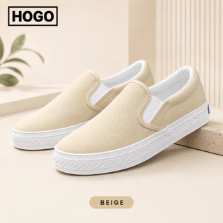 HOGO รองเท้าสลิปออน รองเท้าผ้าใบแบบสวม สีสุภาพ ใส่ง่าย น้ำหนักเบา พื้นยางกันลื่น เดินสบาย เหมาะสำหรับ นักศึกษา คนทำงาน