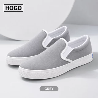 HOGO รองเท้าสลิปออน รองเท้าผ้าใบแบบสวม สีสุภาพ ใส่ง่าย น้ำหนักเบา พื้นยางกันลื่น เดินสบาย เหมาะสำหรับ นักศึกษา คนทำงาน