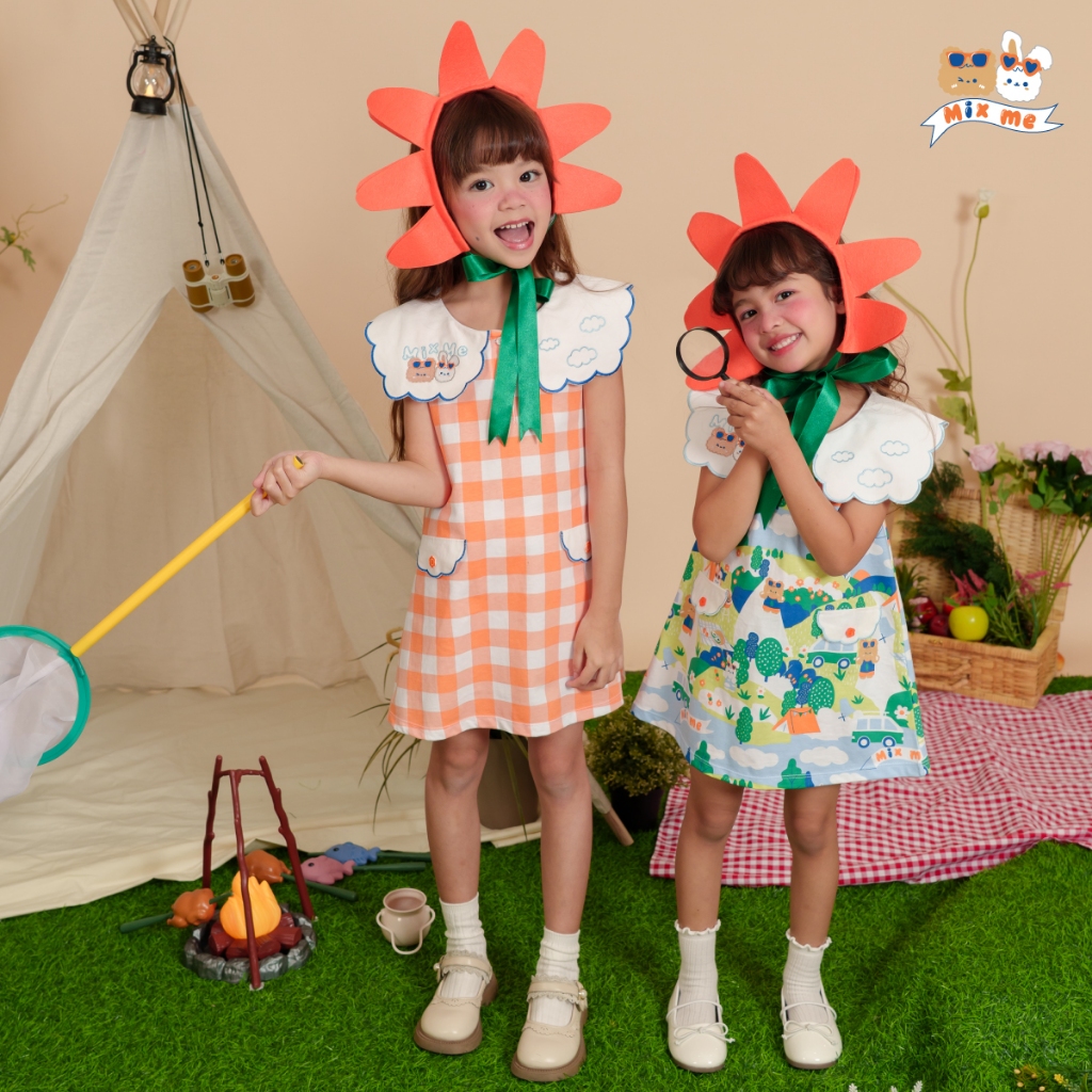 Mix Me فستان بنات بياقة مموجة وتطريز غيوم (1-7 سنوات) — صورة 3