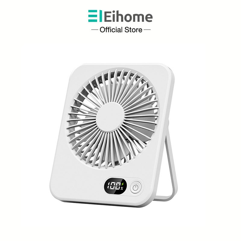 Eihome พัดลมตั้งโต๊ะ พับได้ 180° ชาร์จ Type-C แบตเตอรี่อึด จอ LED แขวนได้ สำหรับหอพัก สำนักงาน กลางแจ้ง