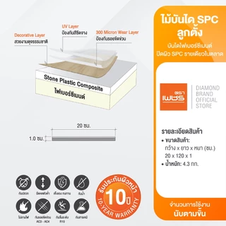 Diamond ไม้บันไดลูกตั้ง SPC ตราเพชร หน้ากว้าง 20 ซม. ขนาด 1.2 เมตร หนา 1 ซม. กันปลวก กันน้ำ