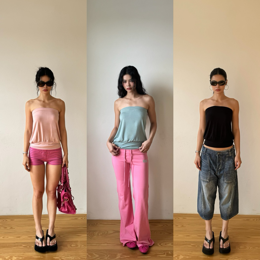 (Noc.noworcry)Blare Tube Top เสื้อเกาะอกจั๊มเอวตัวยาวมี 4 สี (สีฟ้า, ชมพู พร้อมส่ง | สีดำ preorder)