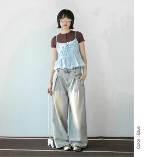 AMUSE BKK - Lazy Top เสื้อสายเดี่ยวแต่งระบายลูกไม้ ดีไซส์เลเยอร์ ผ้าคอตตอล สไตล์น่ารัก