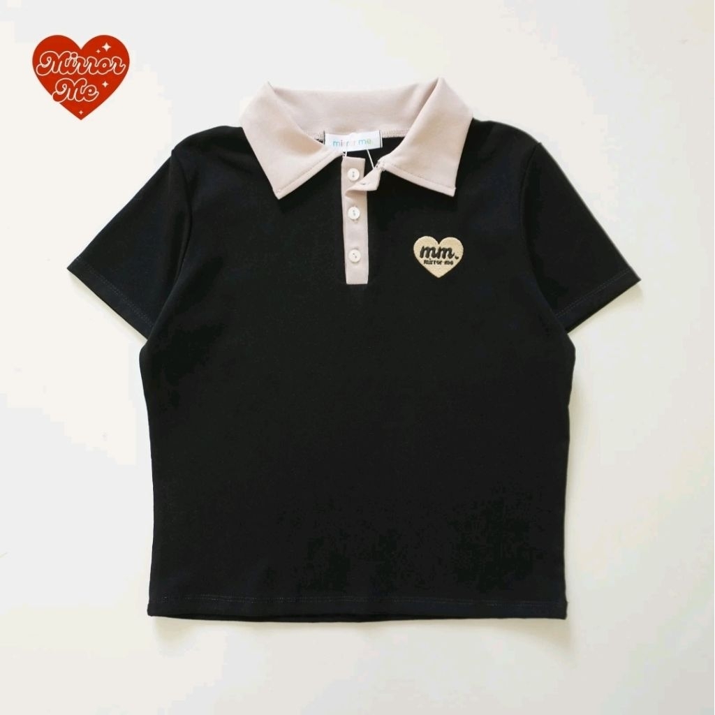 มือ1 เสื้อยืดโปโล baby tee ป้าย mirrorme (สีดำ)