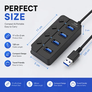 USB Hub 3.0 4 Ports พร้อมสวิตช์แยก สายยาว 1.2m ความเร็วสูง 5Gbps สำหรับ Laptop PC