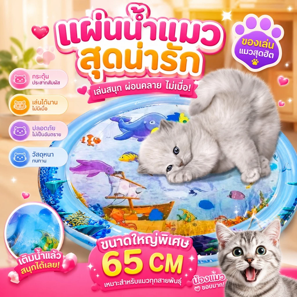Boqi Factory เสื่อน้ำสัตว์เลี้ยง เตียงแมว ที่นอนเย็น เบาะน้ำพองลม 3 มิติ ของเล่นแมว Waterpad