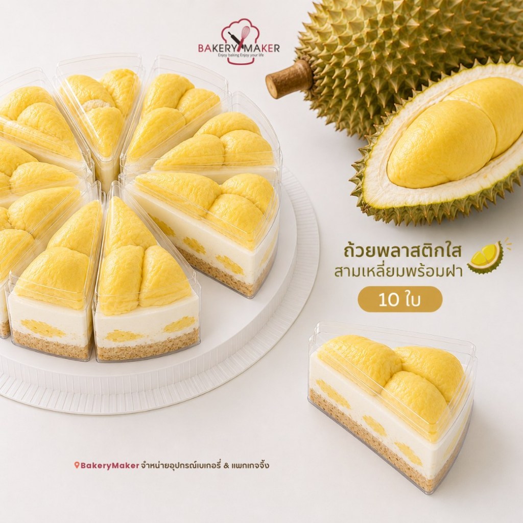 ถ้วยพลาสติกสามเหลี่ยมพร้อมฝา 10 ใบ / ถ้วยมูส วุ้น บลูเบอรี่ชีสเค้ก Christmas