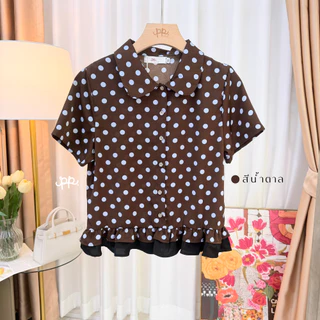 POI Polka dot เสื้อผ้าเจลลี่คอปกแขนสั้นต่อชายระบาย L026E7