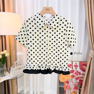 POI Polka dot เสื้อผ้าเจลลี่คอปกแขนสั้นต่อชายระบาย L026E7