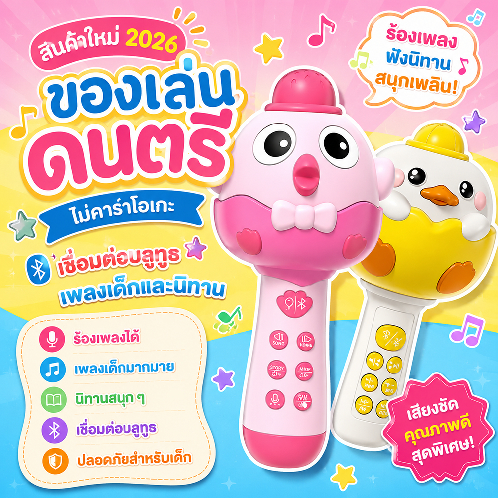 COD ของเล่นดนตรี ไมค์เด็ก ของเล่นมีเสียง ไก่ร้องเพลงได้ เปลี่ยนเสียงได้ เชื่อมต่อบลูทูธได้ ของขวัญ