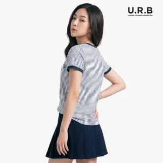 URBAN : WOMEN'S RINGER STRIPED TEE เสื้อยืดคอกลมลายริ้วผู้หญิง รุ่น กุ๊นคอ | แขน 1UTWT1023 สี Navy & Navy