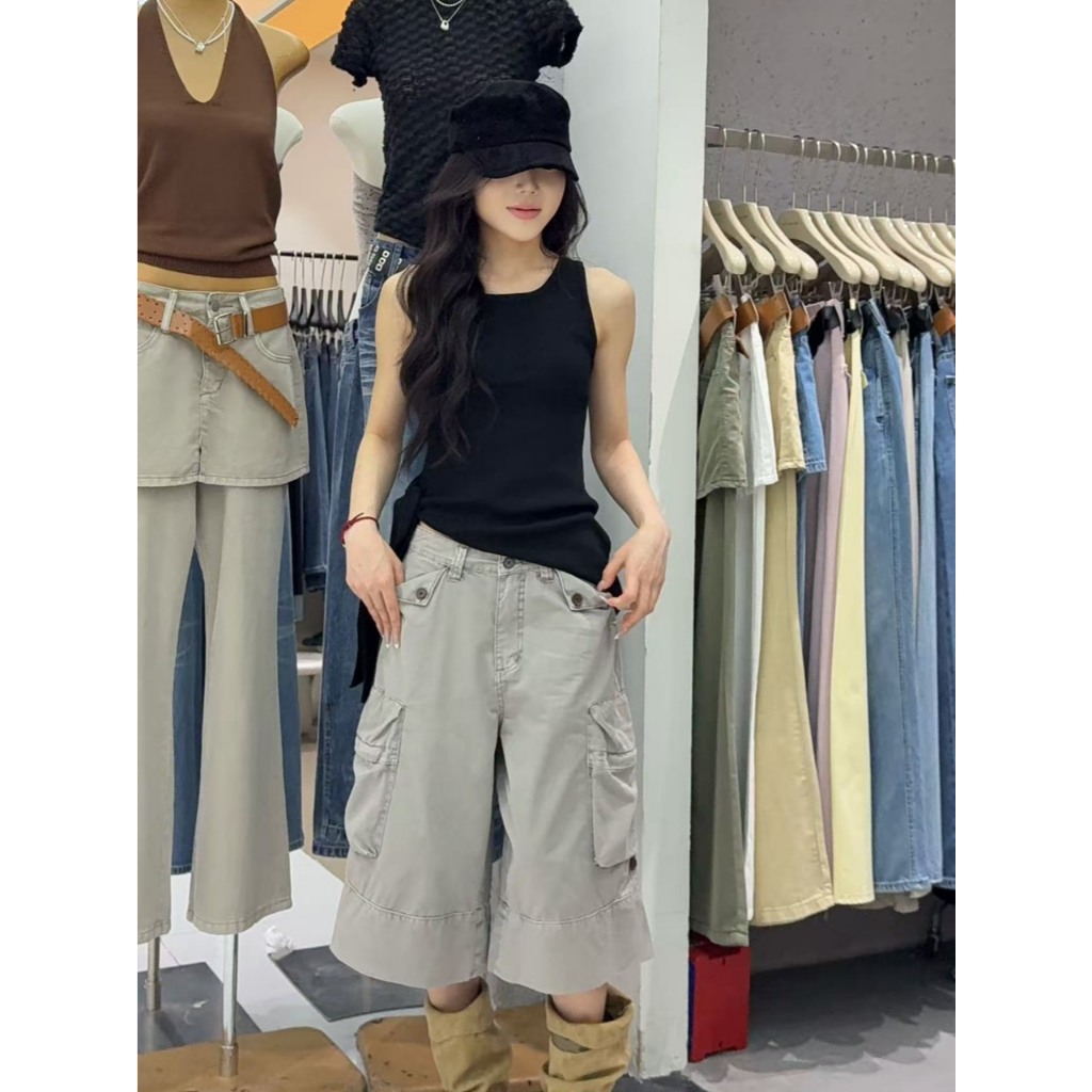 กางเกงคาร์โก้สามส่วน FINE CARGO OVERLENGTHED SHORTS
