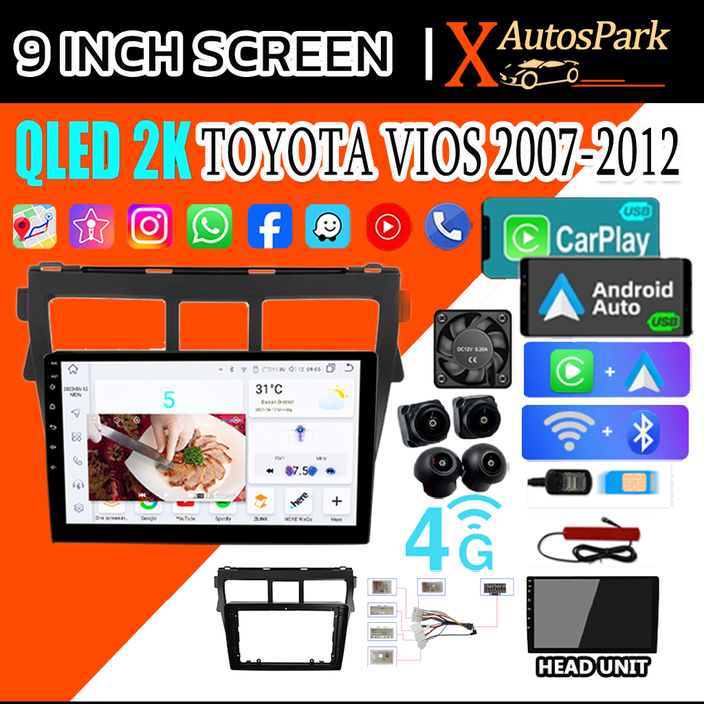 2K จอแอนดรอย 9นิ้ว TOYOTA VIOS 07-13 WIFI บลูทูธ จอ android 16 รถยนต์ CarPlay WIFI GPS SIM+360องศา Yotube จอแอนดรอยแท้