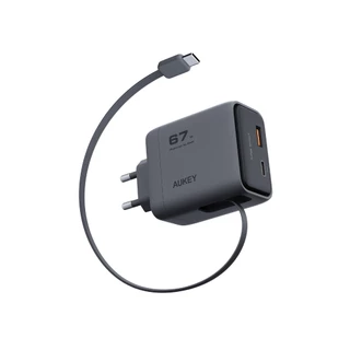 AUKEY PA-C12 Comet Reel 67W GaN Fast Charger พร้อมสาย USB-C ในตัว ขาปลั๊กไทย
