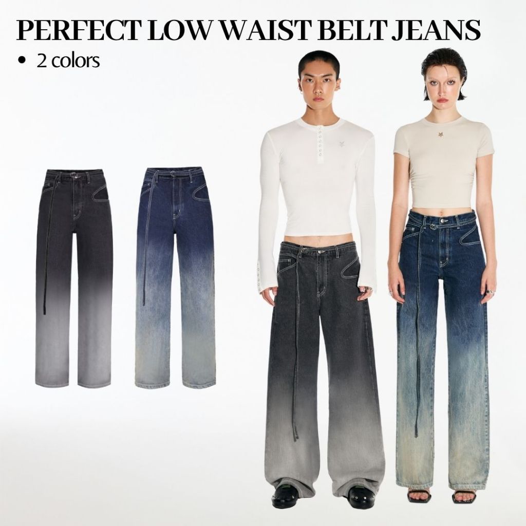 Merge Official - Perfect Low Waist Belt Jeans (พร้อมส่ง)
