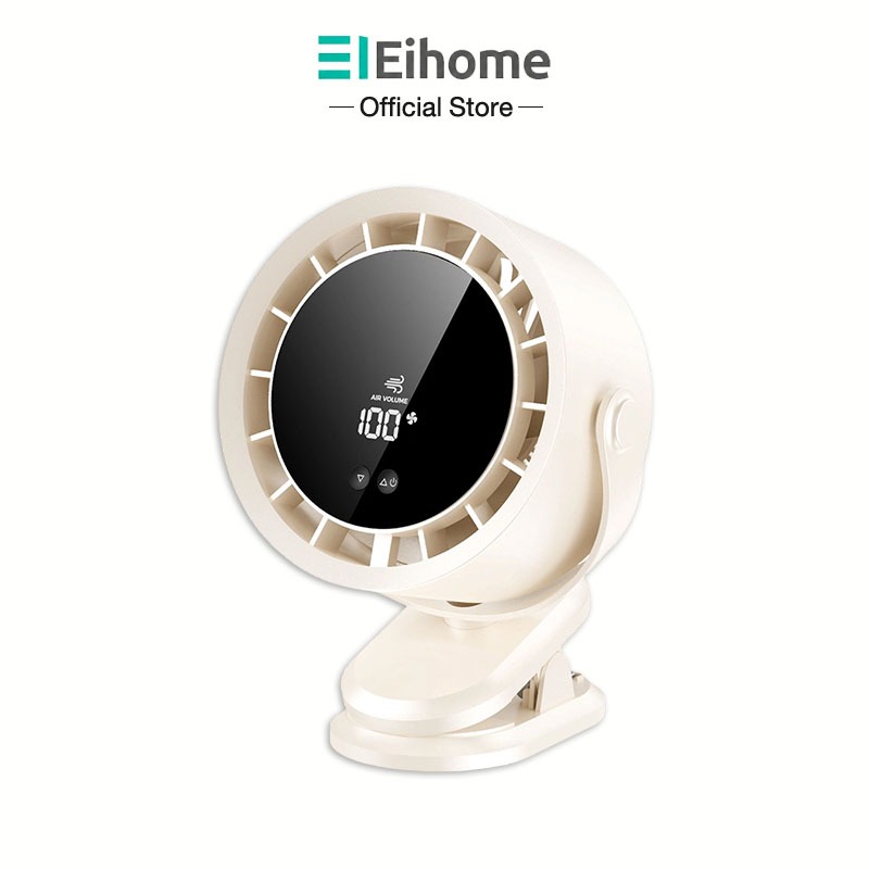 Eihome พัดลมตั้งโต๊ะ/หนีบ พัดลมพกพา 100 ระดับ ตั้งโต๊ะ / คลิปหนีบ / แขวนผนัง 24h ใช้งานได้นานถึง หมุนได้ 720°