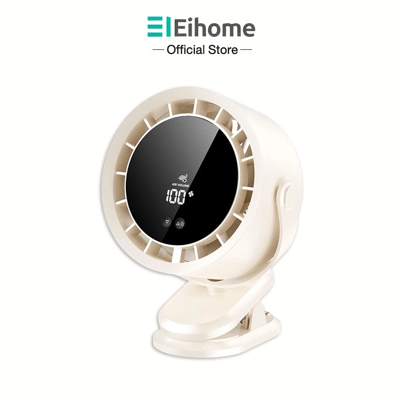 Eihome พัดลมตั้งโต๊ะ/หนีบ พัดลมพกพา 100 ระดับ ตั้งโต๊ะ / คลิปหนีบ / แขวนผนัง 24h ใช้งานได้นานถึง หมุนได้ 720°