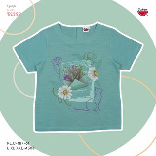 เสื้อแตงโม (SUIKA) - เสื้อแตงโม คอปาดแขนสั้น ผ้าสลาฟ พิมพ์ลายดอกไม้ ( PL.C-069 321 287 320 187 )