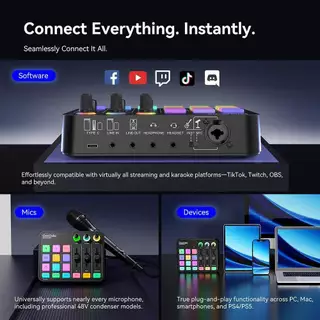 OneOdio SoloCaster Podcasting Mixer ออดิโออินเตอร์เฟส ออลอินวันเพื่อเหล่าสตรีมเมอร์ รับประกันศูนย์