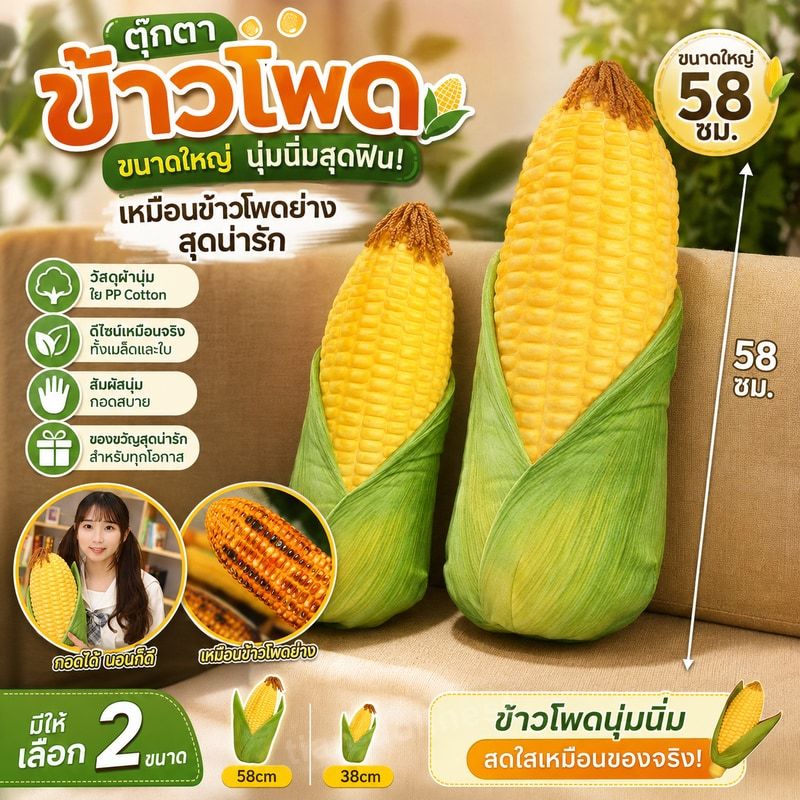 จําลองข้าวโพดหมอน Plush, PP Cotton Plush Fresh Maize Plush ของเล่น, ตุ๊กตา Crop ย่างข้าวโพดตุ๊กตาข้าวโพดนุ่มพืชย่างอาหาร
