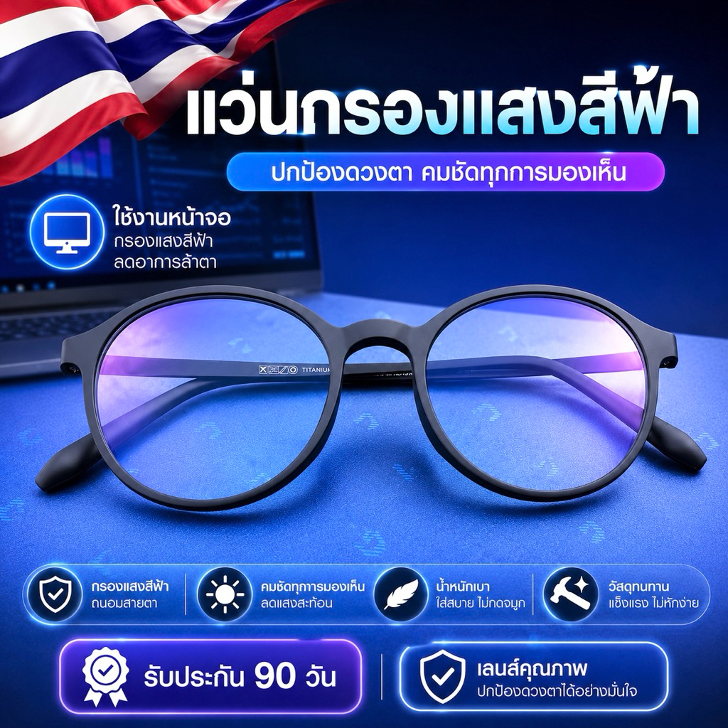 แว่นตัดแสงสีฟ้า แว่นกรองแสงสีฟ้า ของแท้100%