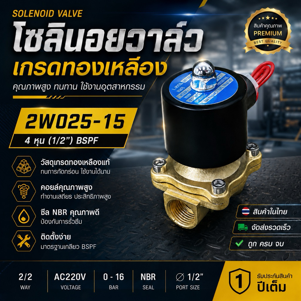 2w160-15โซลินอยวาวล์ขนาด1/2”BSPF(4หุน)