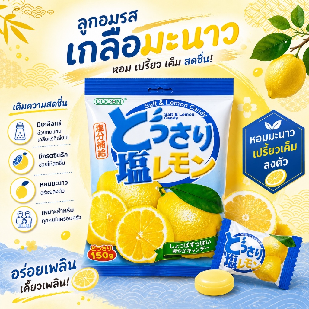 [4แถม2][สต๊อกใหม่] Cocon ลูกอมเกลือผสมกลิ่นเลม่อน Salty Lemon Flavoured Candy