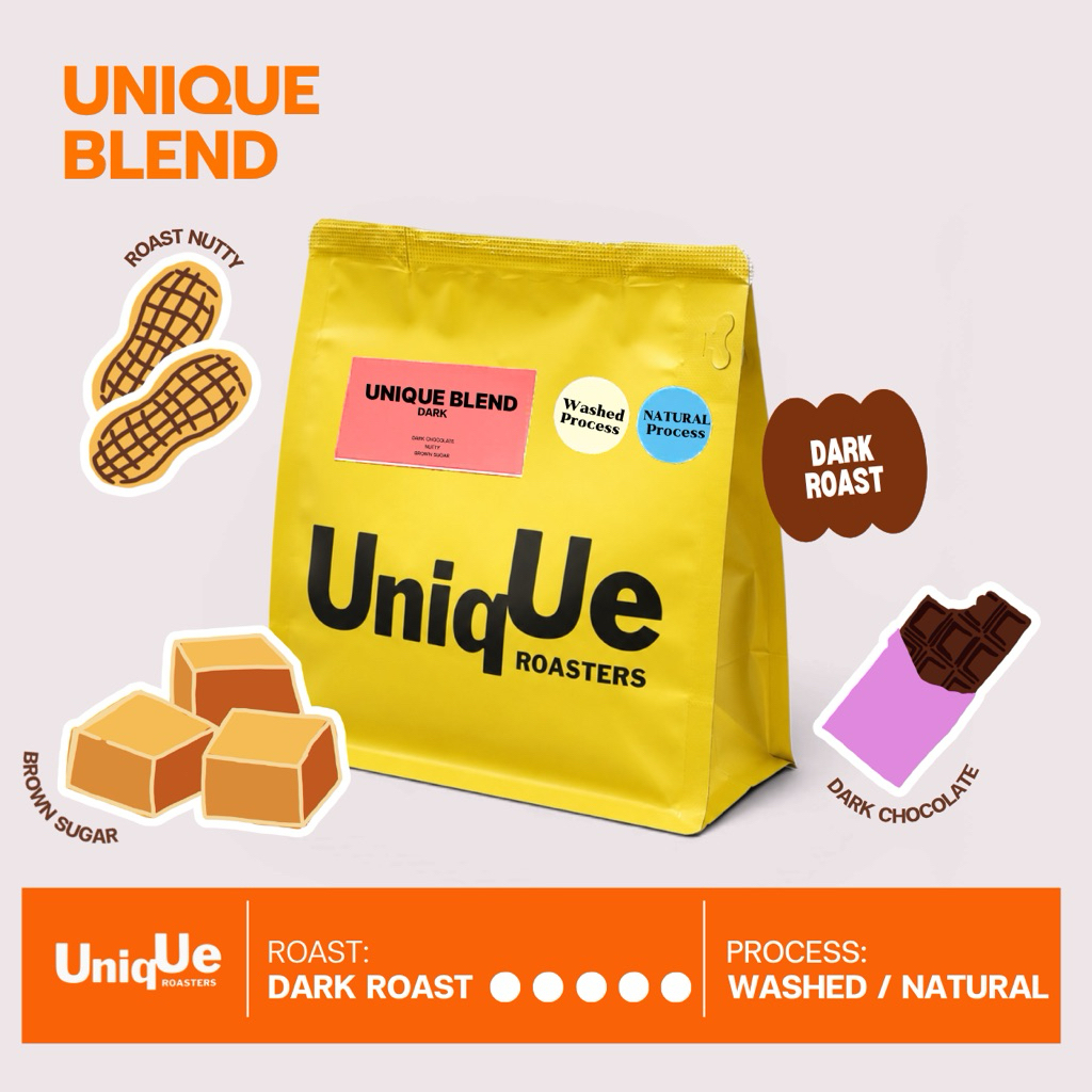 Unique Roaster - เมล็ดกาแฟคั่วเข้ม ยูนีคเบลนด์ Unique Blend Coffee เมล็ดกาเเฟเบลนด์ Coffee Blend (เหมาะสำหรับกาเเฟนม)