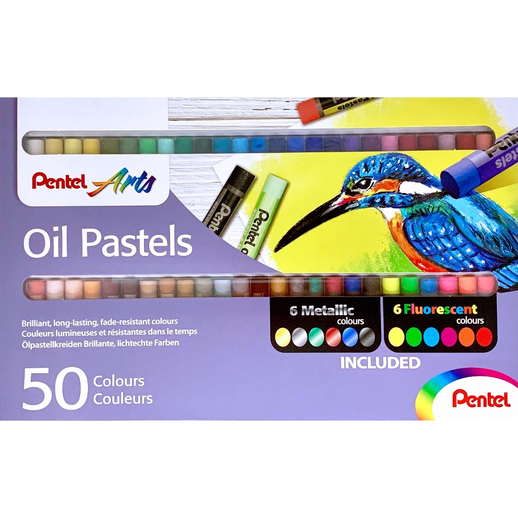 สีชอล์ค Pentel Oil Pastels Metallic & Flurescent Colors 50สี / กล่อง