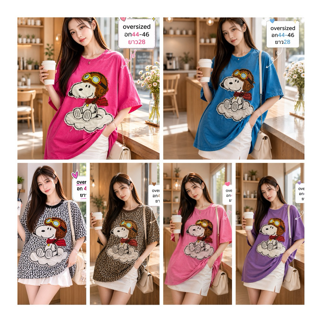 BKK025 เสื้อยืดสีฟอกsnow_งานปัก3D_oversizedอก44-46ย28