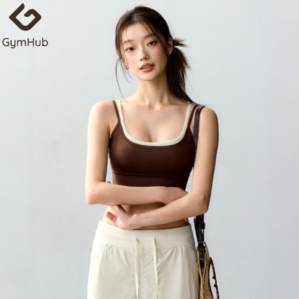GymHub เสื้อกล้ามออกกำลังกาย สายคู่ Contrast Yoga Bra สำหรับฝึกพิลาทิส ใส่ได้ทั้งในยิมและแฟชั่น น้องใหม่มีวัยปะ