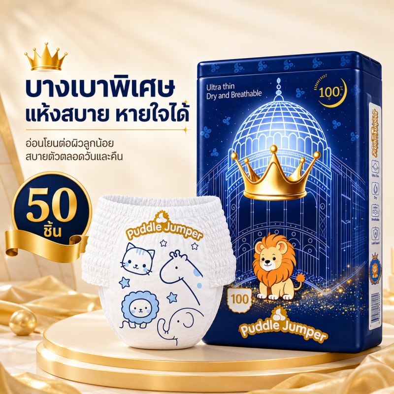 Puddle Jumper 50ชิ้น แพมเพิสเด็ก ผ้าอ้อม กางเกง นุ่ม บางเบา เทป เด็ก M-XXXXXL BABY DIAPER PANTS