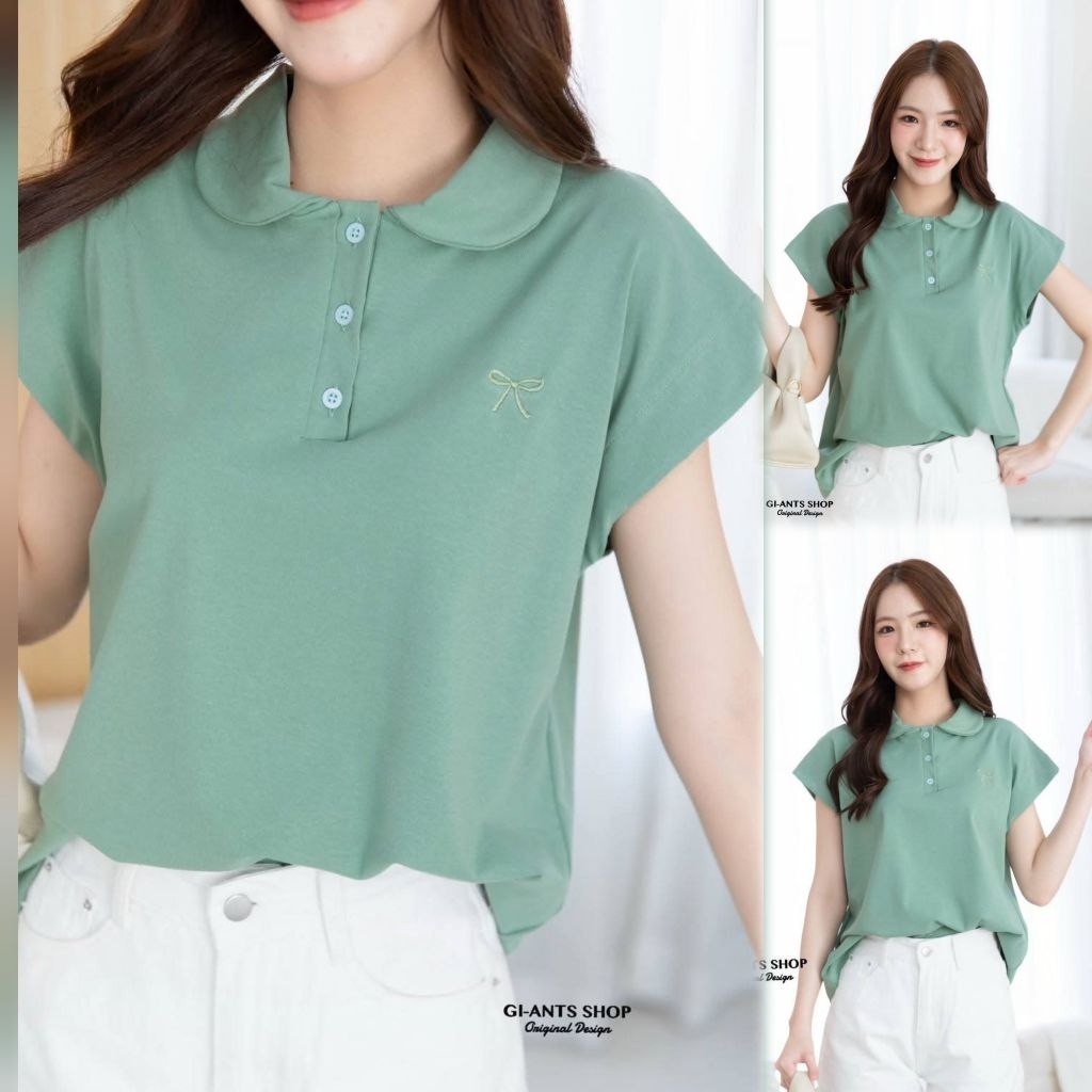 GIANTS (อกหน้าผ้า40") เสื้อคอบัวไหล่ล้ำปักโบว์