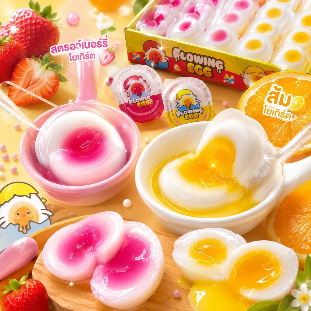 เยลลี่ไข่เยิ้มสีสดใส ไส้เยิ้มเคี้ยวสนุก หอมหวานทุกคำ 1 กล่องมาถึง 30 ชิ้น คุ้มจุใจมากกกก
