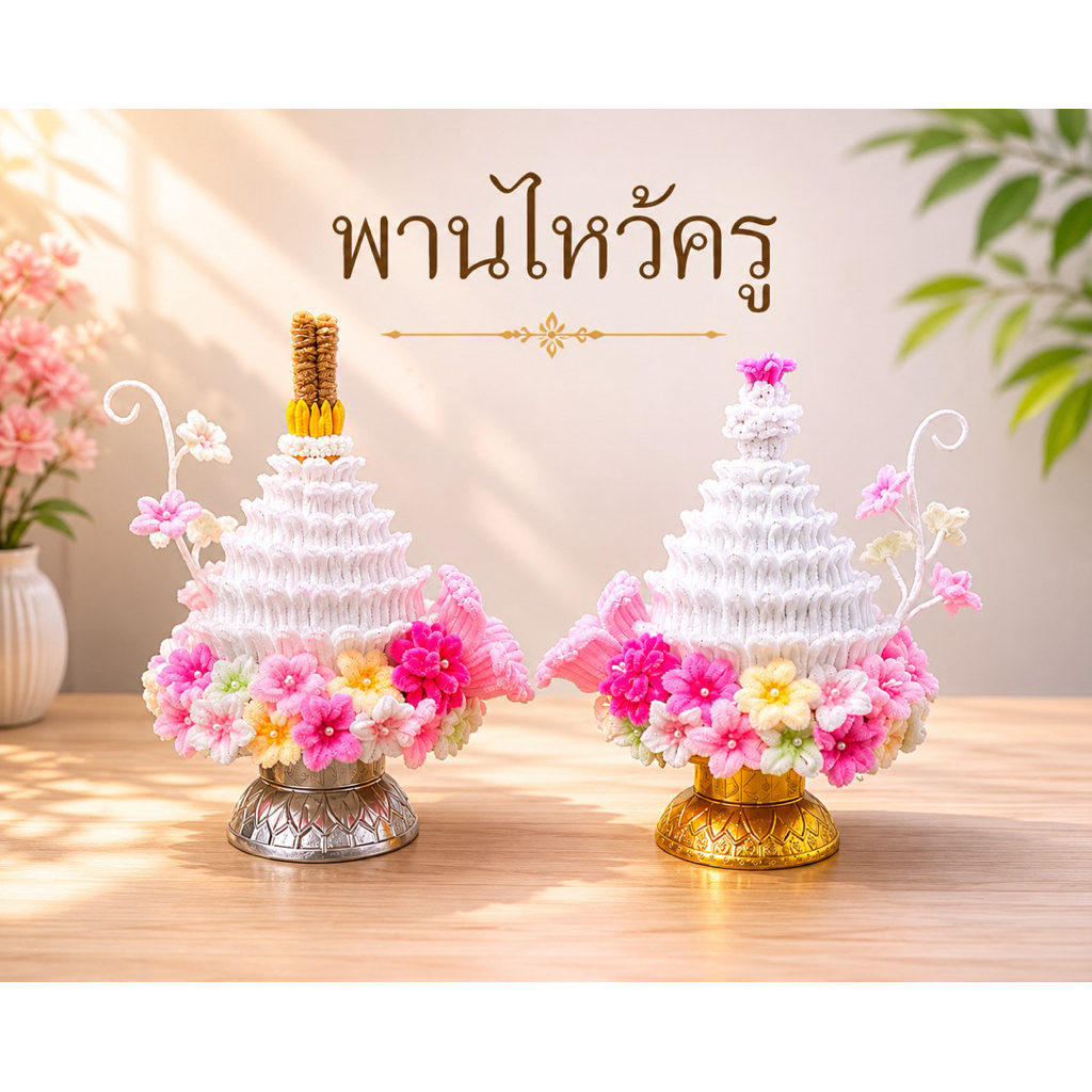 พานไหว้ครู พานดอกไม้ สูง 25- 30 cm. จากลวดกำมะหยี่