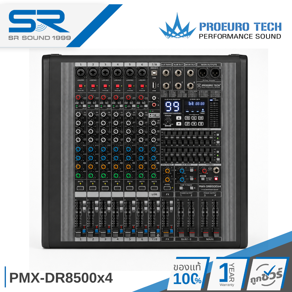PROEUROTECH PMX-DR8500x4 เพาเวอร์มิกเซอร์ 8CH 4x500W เอฟเฟกต์ DSP Bluetooth Power Mixer PMX DR8500x4