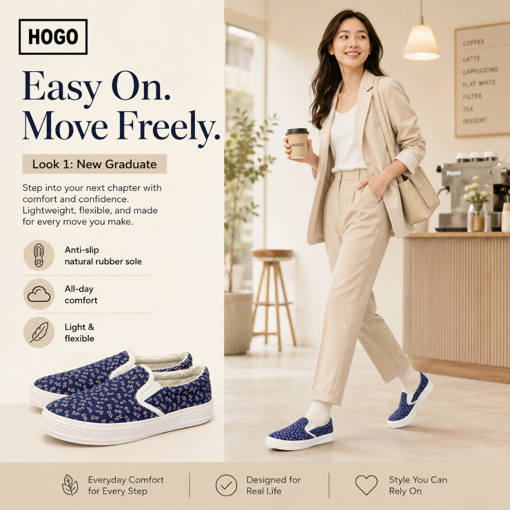 HOGO รองเท้าผ้าใบ สลิปออน รองเท้าผ้าใบผู้หญิง Slip on  รองเท้าผ้าใบแบบสวม รองเท้า รองเท้าแฟชั่น