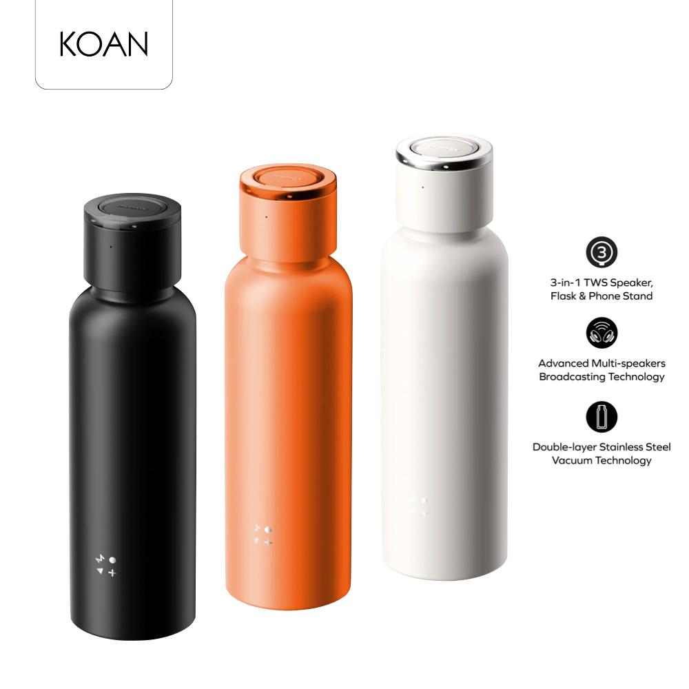 MOMAX ขวดน้ำ 3-in-1 1-VIBE Bottle Magnetic Wireless Speaker Flask - Flask, TWS Speaker, Phone Stand