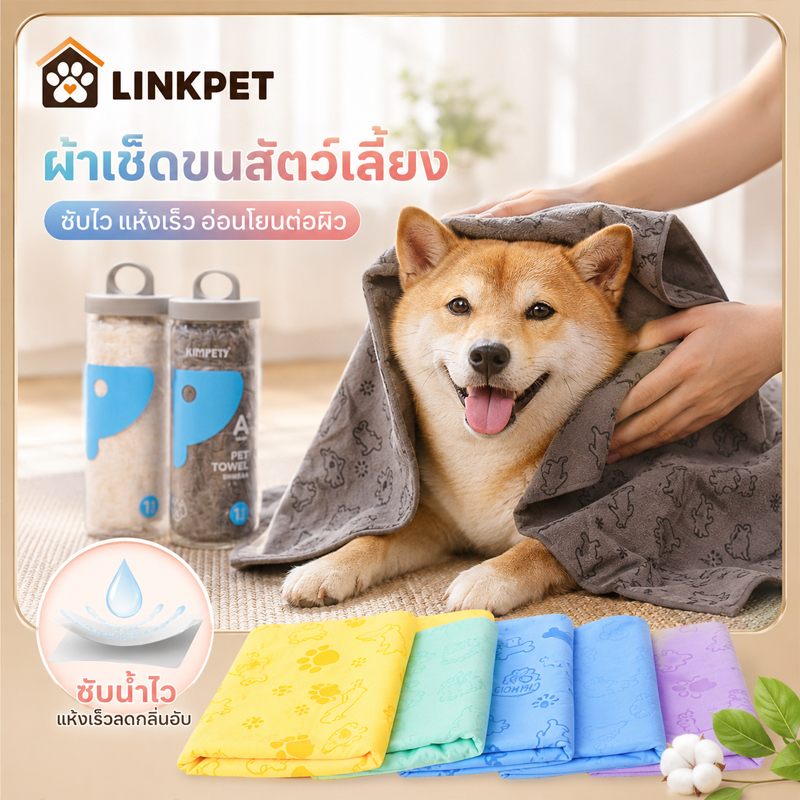 ผ้าเช็ดตัวสุนัข ผ้าขนหนูแมว ผ้าขนหนูเทียมกวาง เช็ดขนแมว ผ้าไมโครไฟเบอร์ ซับน้ำได้ดี