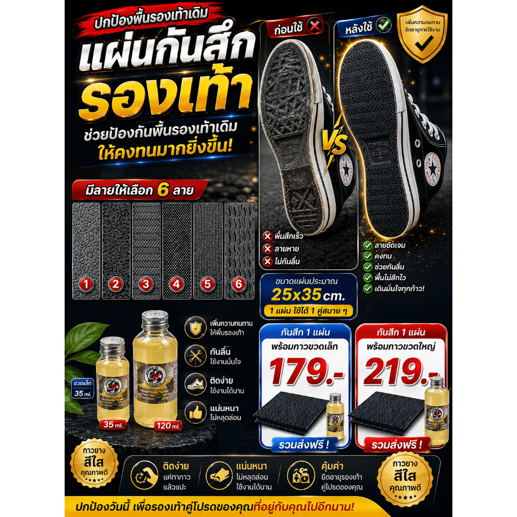 แผ่นกันสึกเต็มแผ่นสำหรับรองเท้า หนา 3-4 mm.