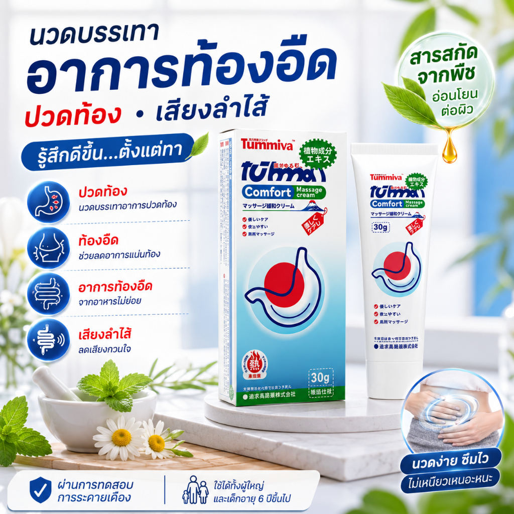 Tummiva เจลบรรเทาปวดท้อง ลดอาการท้องอืด แก้ท้องเสีย บรรเทาไม่สบายท้อง