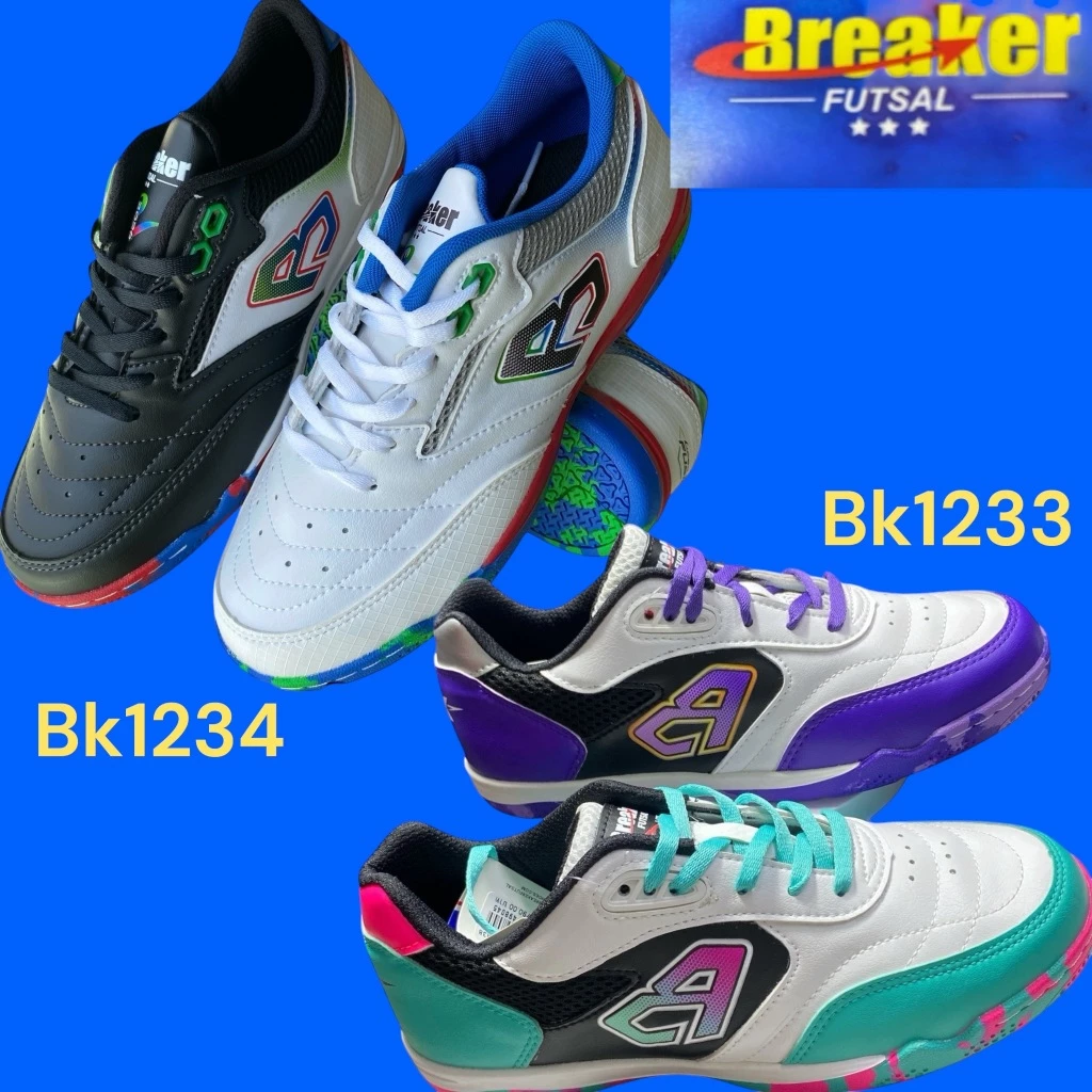 รองเท้าBreakerFutsalรุ่นBk1233/Bk1234สี2ขาวน้ำเงินและขาวเขียวBk1234มีขาวเหนียวหนึบทุกสนาม