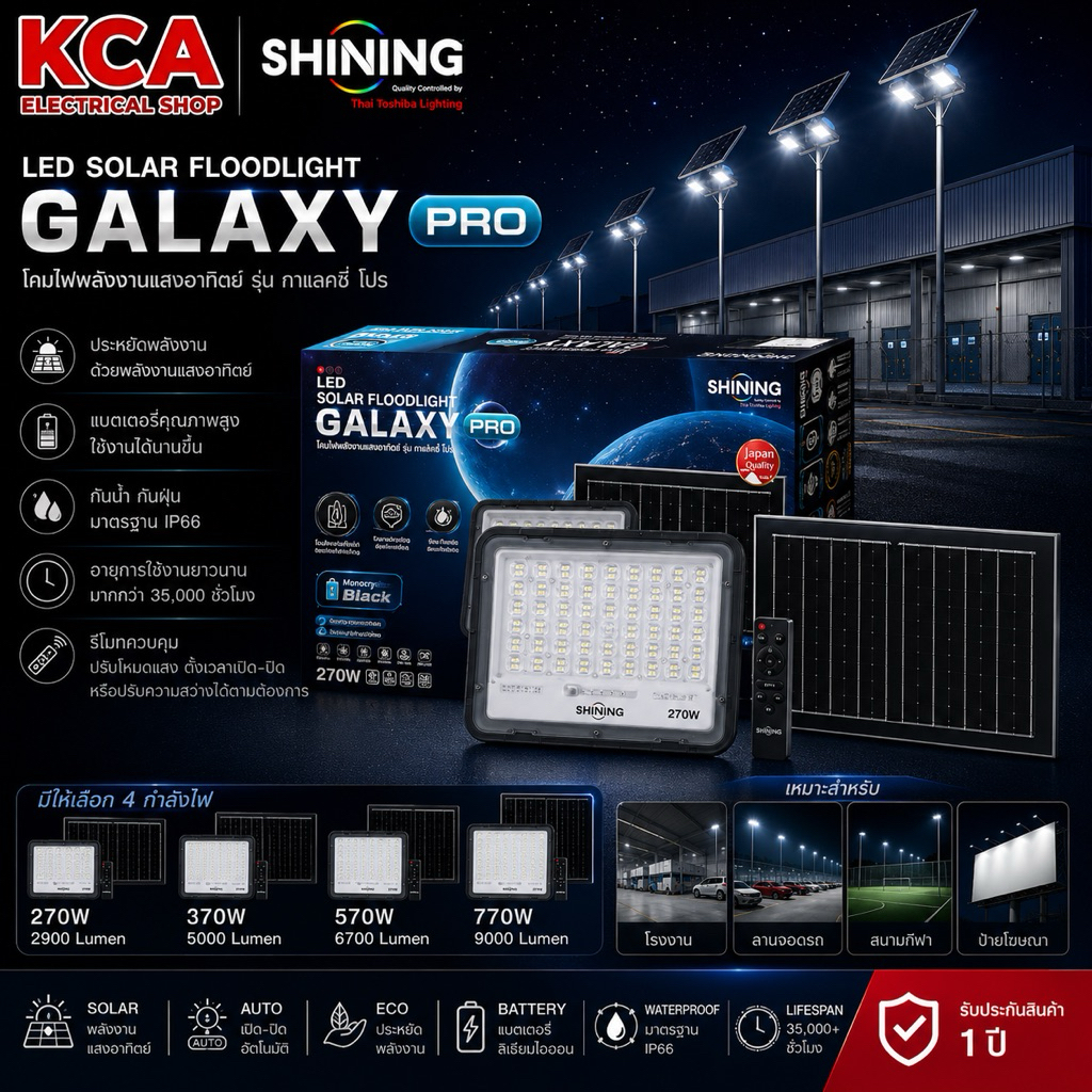 TOSHIBA SHINING LED Solar Galaxy Pro สปอร์ตไลท์ ฟลัดไลท์ โซล่า 270W, 370W, 570W, 770W แสงสีขาว