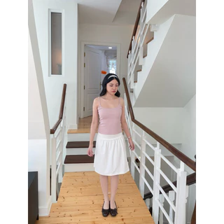 (เติมดำ🖤)School midi skirt กระโปรงเอวสูง ทรงบานจีบเอว (happysummer.bkk)
