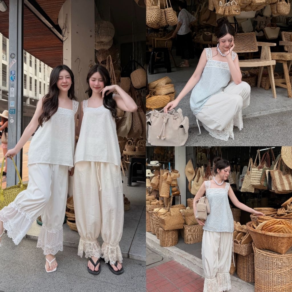 สายเดี่ยวสายลูกไม้ใหญ่ ลายนูนเป็นตาราง