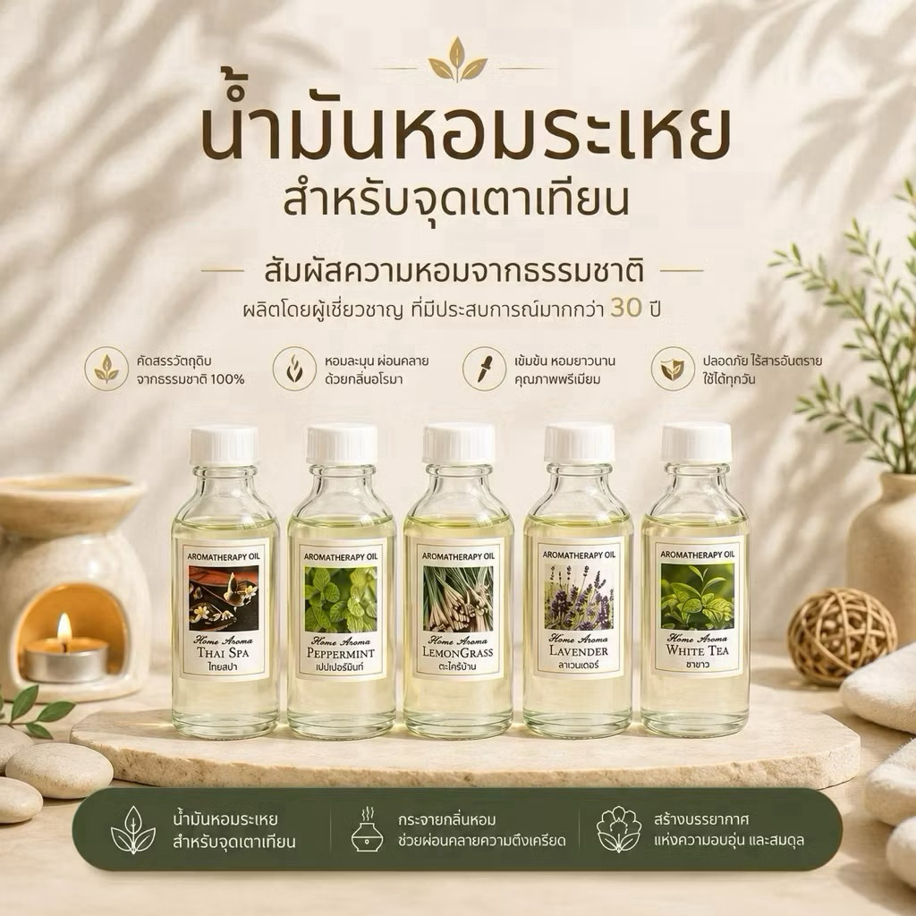 🍃หอมธรรมชาติ💕น้ำมันหอมระเหยสำหรับใส่เตาเทียน/ไฟฟ้า ใช้ทำเทียนหอม AromaTherapy oil เพียว100% ขนาด60 ml