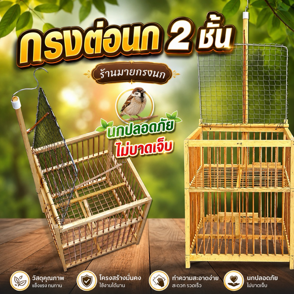 กรงต่อนก 2 ชั้น (นกปลอดภัย ไม่บาดเจ็บ) แข็งแรง ใช้ดี
