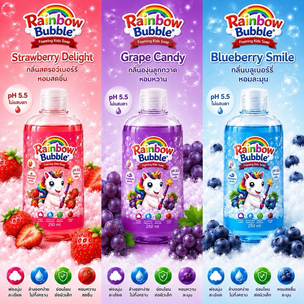 สบู่เล่นฟอง สบู่ทำฟองเด็ก Rainbow Bubble kids soap 250ml