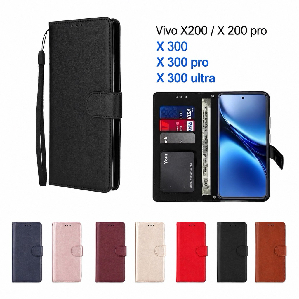 เคสหนังฝาพับ Vivo X300 FE X300 ultra / X300 pro / X300 / X200 / X200 pro ช่องบัตร สายห้อยมือ